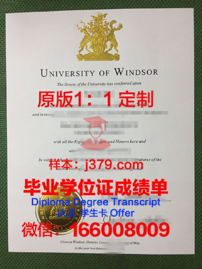 【加拿大学校】温莎大学毕业证样本